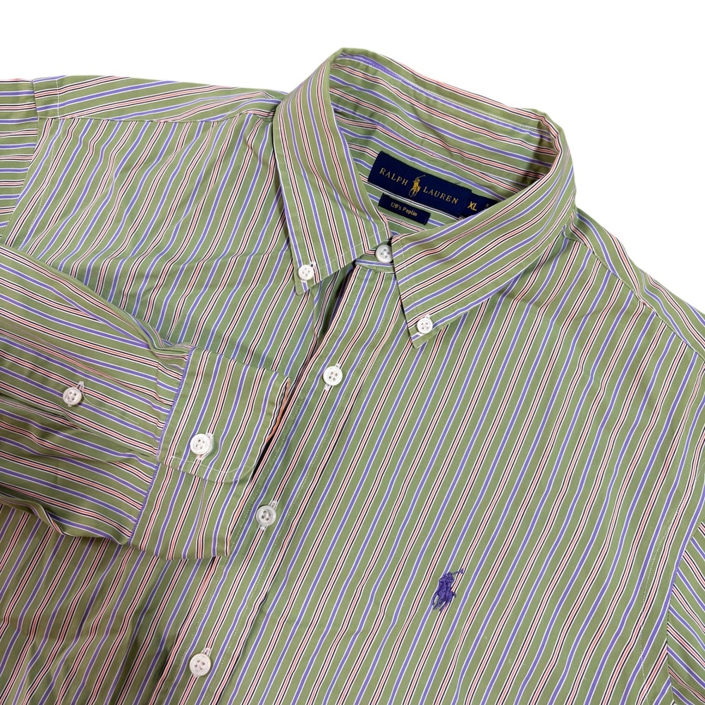 Ralph Lauren Mens XL 120s Poplin Striped Button Down Shirt Green Purple Long Slv